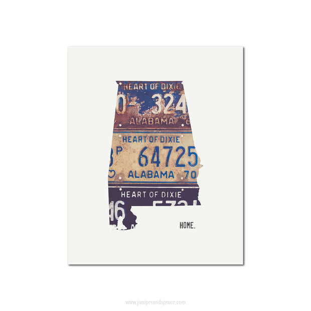Alabama Vintage License Plate Print