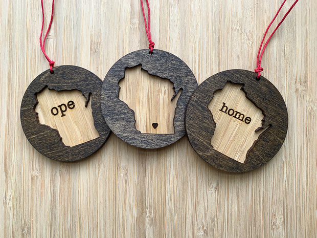 Wisconsin Wooden Ornament (Multiple Styles)