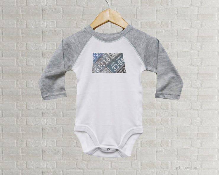 North Dakota Baby Onesie | Romper | Vintage License Plate Art