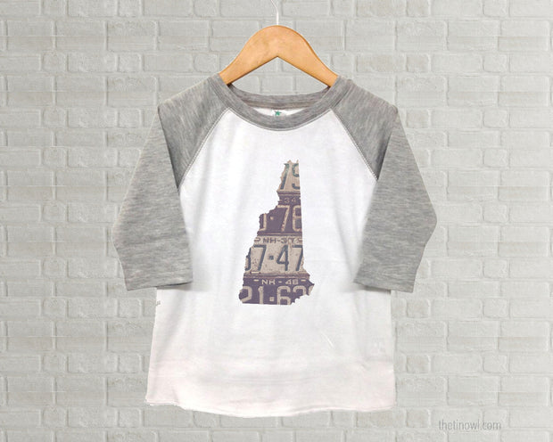 New Hampshire Youth Raglan T-Shirt - Vintage License Plate Art