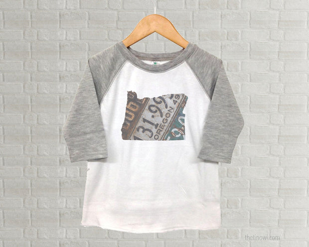 Oregon Youth Raglan T-Shirt - Vintage License Plate Art
