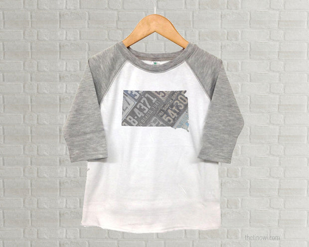 South Dakota Youth Raglan T-Shirt - Vintage License Plate Art