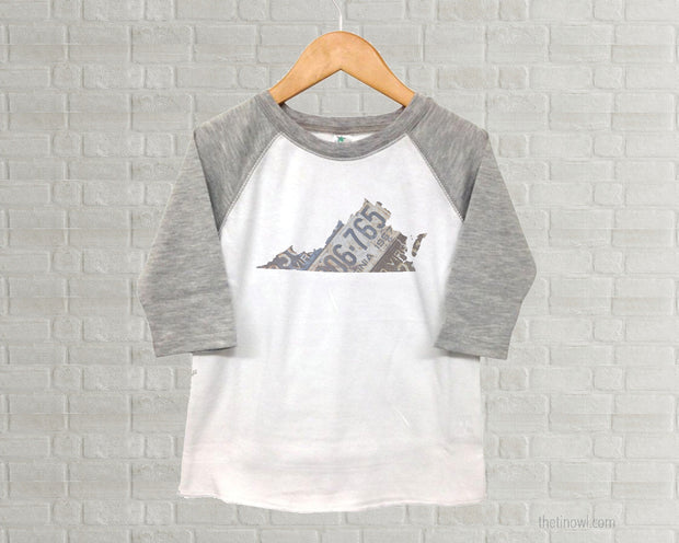 Virginia Youth Raglan T-Shirt - Vintage License Plate Art