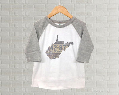 West Virginia Youth Raglan T-Shirt - Vintage License Plate Art