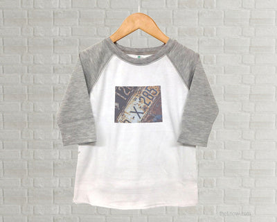Wyoming Youth Raglan T-Shirt - Vintage License Plate Art