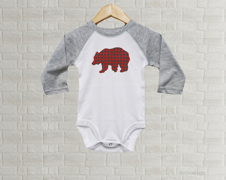 Baby Romper - Buffalo Plaid Bear