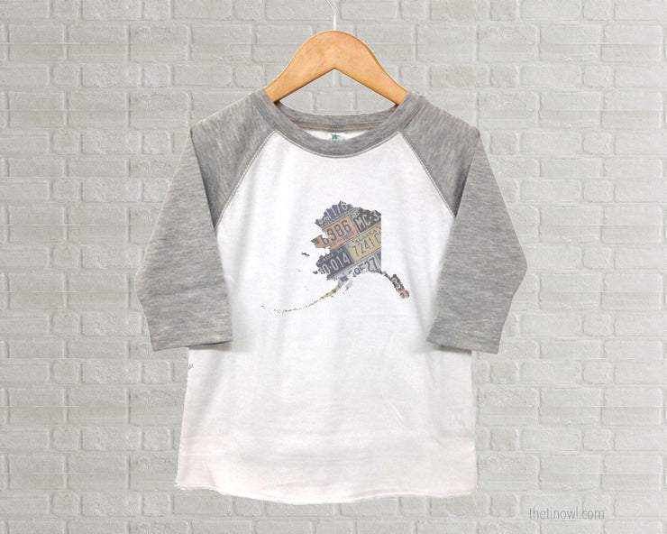 Alaska Youth Raglan T-Shirt - Vintage License Plate Art