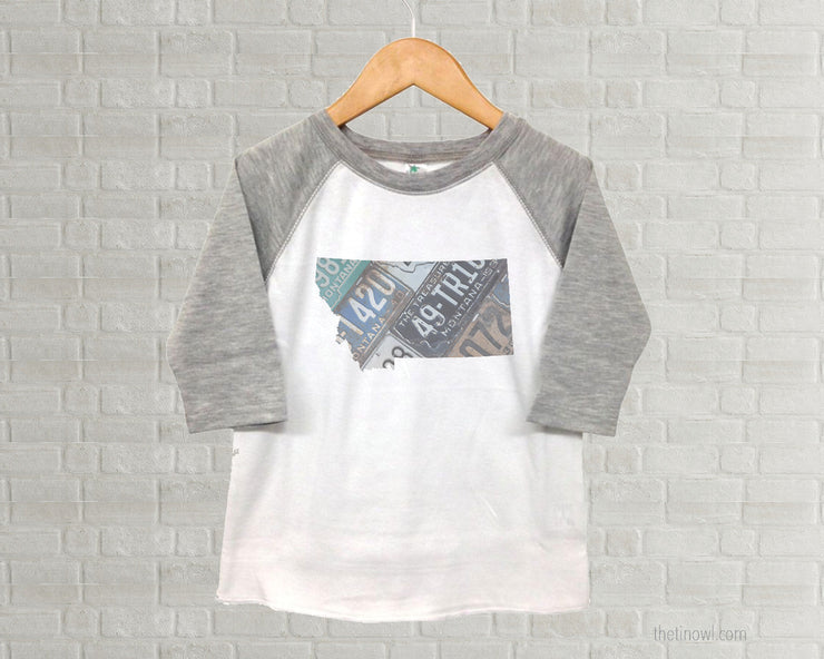 Montana Youth Raglan T-Shirt - Vintage License Plate Art