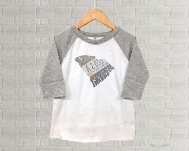 South Carolina Youth Raglan T-Shirt - Vintage License Plate Art