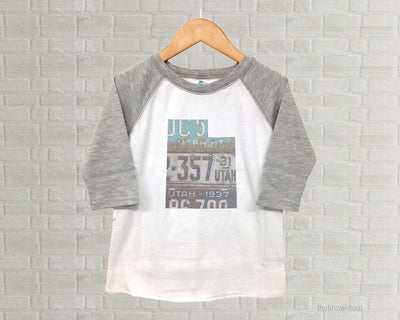 Utah Youth Raglan T-Shirt - Vintage License Plate Art