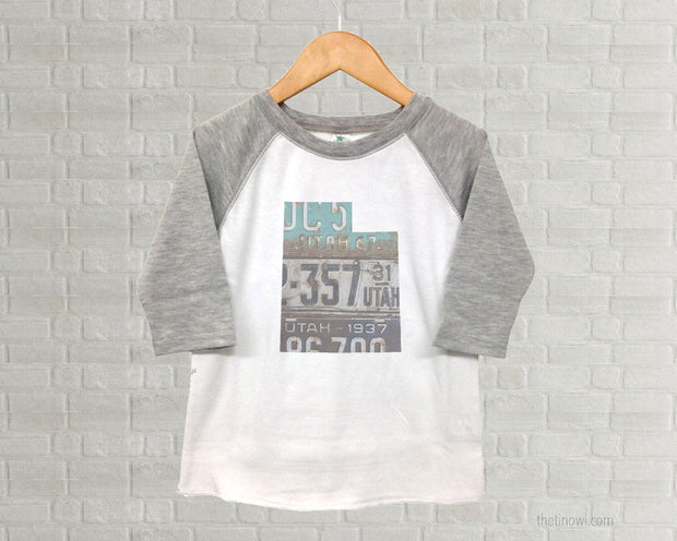 Utah Youth Raglan T-Shirt - Vintage License Plate Art