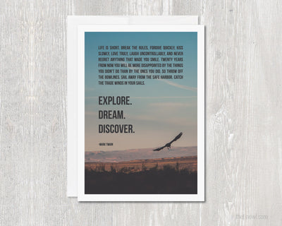 Greeting Card Explore Dream Discover | Mark Twain Adventure | Blank Note Card Travel