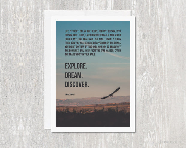 Greeting Card Explore Dream Discover | Mark Twain Adventure | Blank Note Card Travel