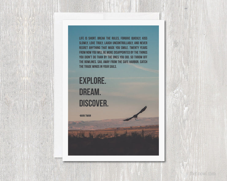 Greeting Card Explore Dream Discover | Mark Twain Adventure | Blank Note Card Travel