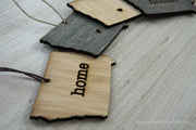 Iowa Outline Ornament | Rustic Wood | Heart Home | Iowa Love | Etched | Laser Cut