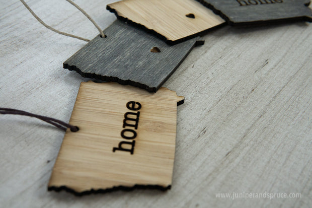 Iowa Outline Ornament | Rustic Wood | Heart Home | Iowa Love | Etched | Laser Cut