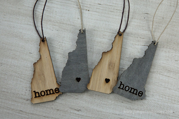 New Hampshire Outline Ornament | Rustic Wood | Heart Home | New Hampshire Love | Etched | Laser Cut