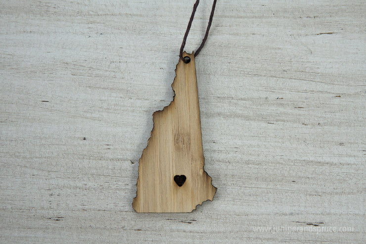 New Hampshire Outline Ornament | Rustic Wood | Heart Home | New Hampshire Love | Etched | Laser Cut