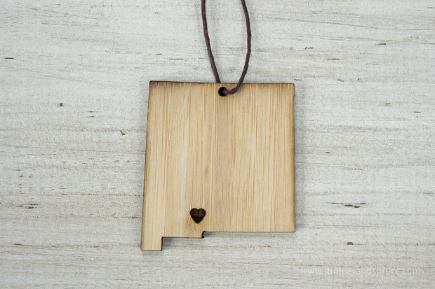 New Mexico Outline Ornament | Rustic Wood | Heart Home | New Mexico Love | Etched | Laser Cut