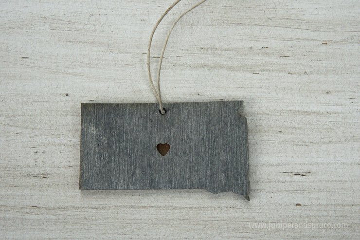South Dakota Outline Ornament | Rustic Wood | Heart Home | South Dakota Love | Etched | Laser Cut