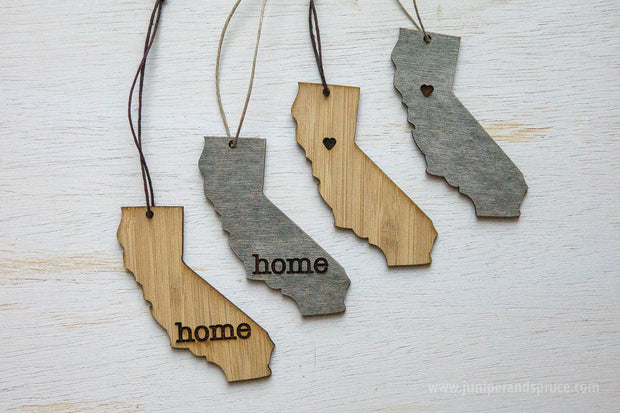 California Outline Ornament | Rustic Wood | Heart Home | California Love | Etched | Laser Cut