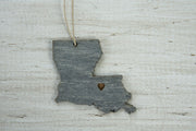 Louisiana Outline Ornament | Rustic Wood | Heart Home | Louisiana Love | Etched | Laser Cut