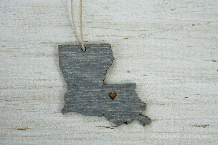 Louisiana Outline Ornament | Rustic Wood | Heart Home | Louisiana Love | Etched | Laser Cut