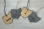 Ohio Outline Ornament | Rustic Wood | Heart Home | Ohio Love | Etched | Laser Cut