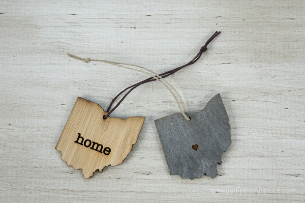 Ohio Outline Ornament | Rustic Wood | Heart Home | Ohio Love | Etched | Laser Cut