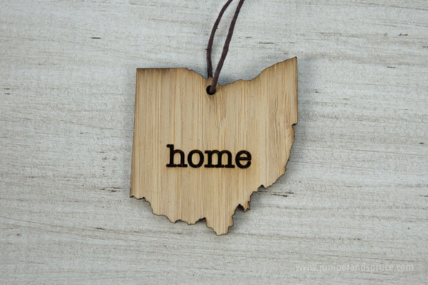 Ohio Outline Ornament | Rustic Wood | Heart Home | Ohio Love | Etched | Laser Cut