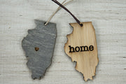 Illinois Outline Ornament | Rustic Wood | Heart Home | Illinois Love | Etched | Laser Cut