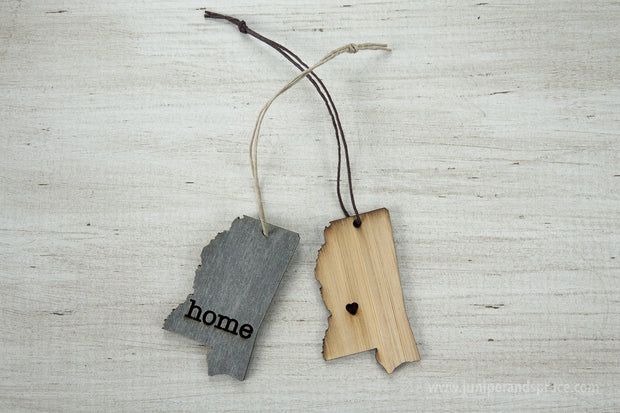 Mississippi Outline Ornament | Rustic Wood | Heart Home | Mississippi Love | Etched | Laser Cut