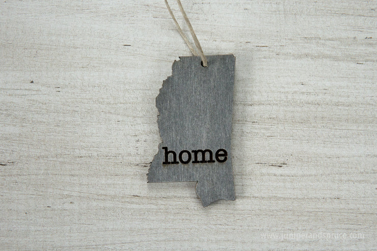 Mississippi Outline Ornament | Rustic Wood | Heart Home | Mississippi Love | Etched | Laser Cut