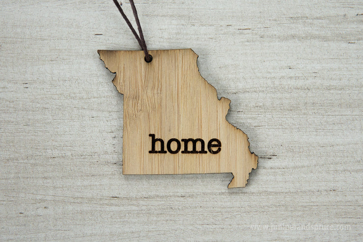 Missouri Outline Ornament | Rustic Wood | Heart Home | Missouri Love | Etched | Laser Cut
