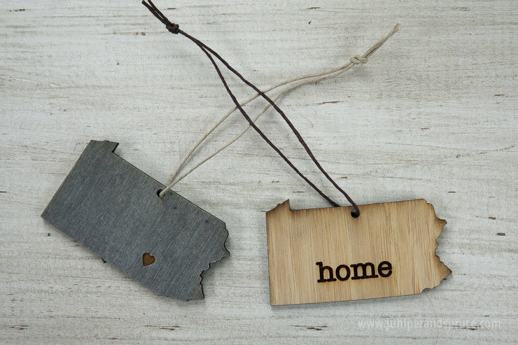 Pennsylvania Outline Ornament | Rustic Wood | Heart Home | Pennsylvania Love | Etched | Laser Cut